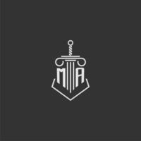 MA initial monogram law firm with sword and pillar logo design vector