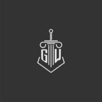 GW initial monogram law firm with sword and pillar logo design vector