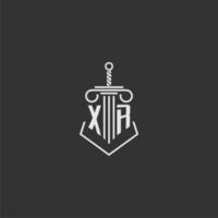 XR initial monogram law firm with sword and pillar logo design vector