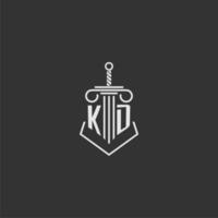 KD initial monogram law firm with sword and pillar logo design vector