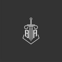 BA initial monogram law firm with sword and pillar logo design vector