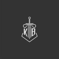 KB initial monogram law firm with sword and pillar logo design vector