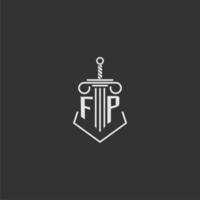 FP initial monogram law firm with sword and pillar logo design vector