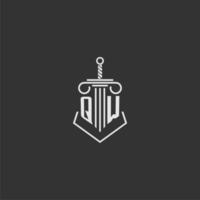 QW initial monogram law firm with sword and pillar logo design vector