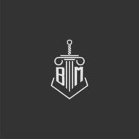 BM initial monogram law firm with sword and pillar logo design vector