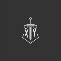 XY initial monogram law firm with sword and pillar logo design vector