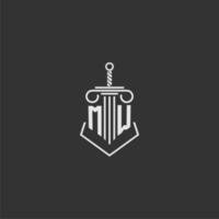 MW initial monogram law firm with sword and pillar logo design vector