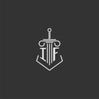 IF initial monogram law firm with sword and pillar logo design vector