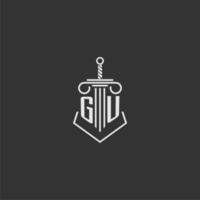 GU initial monogram law firm with sword and pillar logo design vector