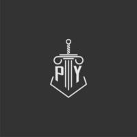 PY initial monogram law firm with sword and pillar logo design vector