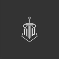 NW initial monogram law firm with sword and pillar logo design vector