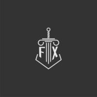 FX initial monogram law firm with sword and pillar logo design vector