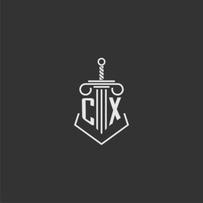 CX initial monogram law firm with sword and pillar logo design