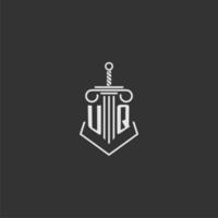 UQ initial monogram law firm with sword and pillar logo design vector