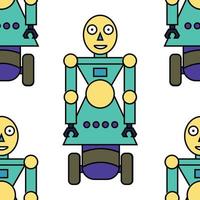 Seamless pattern with cartoon linear robot isolated on white background. vector