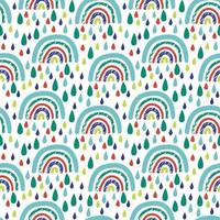 Cute cartoon textured rainbow in flat style seamless pattern. Childlike geo and weather background. Wrapping paper, textile, infinity card. vector