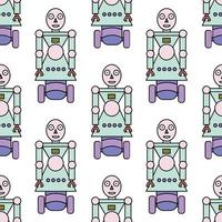 Seamless pattern with cartoon linear robot isolated on white background. vector