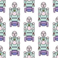 Seamless pattern with cartoon linear robot isolated on white background. vector