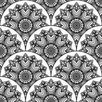 Abstract mandala fish scale seamless pattern. Ornamental tile, mosaic background. Floral patchwork infinity card. Arabic, Indian, ottoman motifs. vector