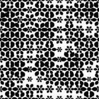 Black and white seamless pattern with halftone geometric shapes, flowers, texture infinity. Abstract floral geometrical background. Screen print. vector