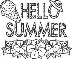 Hello Summer Isolated Coloring Page for Kids vector