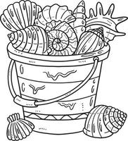 Bucket of Sea Shells Isolated Coloring Page vector