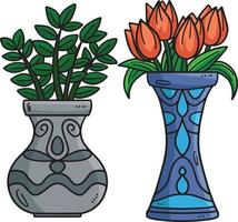 Spring Potted Plants Cartoon Colored Clipart vector