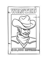 Cowboy Wanted Poster Isolated Coloring Page vector