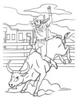 Cowboy Bull Rider Coloring Page for Kids vector