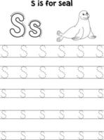 Seal Animal Tracing Letter ABC Coloring Page S vector