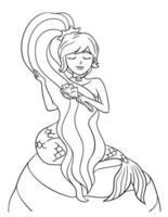 Mermaid Brushing Hair Isolated Coloring Page vector
