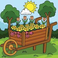 Wheelbarrow with Flowers Colored Cartoon vector