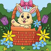 Spring Rabbit Inside the Basket Colored Cartoon vector