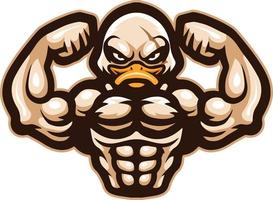 Cartoon duck mascot with muscle body vector