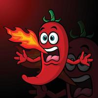 Cartoon chili pepper mascot breathing fire vector