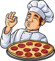 Pizza cocinero hombre dibujos animados personaje vector