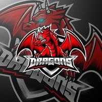 Red dragon esports logo design vector