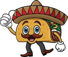 Cartoon funny taco mascot giving thumb up vector