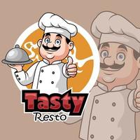 Cartoon chef holding a silver tray giving thumb up vector