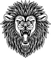 Black and white lion head roaring vector