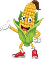 Cartoon corn mascot design presenting vector