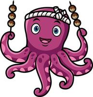 Cartoon octopus takoyaki chef design vector