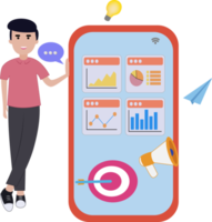 businessman setting up project data presentation on smartphone. mobile marketing. businessman presentation data infographics. mobile marketing. mobile data analysis. online data analysis png