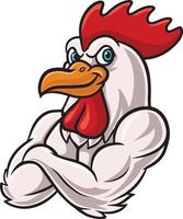 Cartoon strong chicken mascot character vector