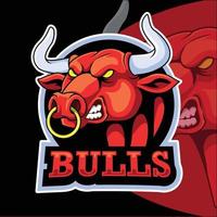 Cartoon red bull head mascot template design vector