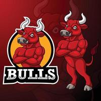 Cartoon red bull logo design template vector