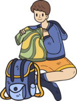 Hand Drawn tourists sitting and packing luggage illustration in doodle style png