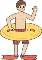 Hand Drawn Male tourist with swimming ring illustration in doodle style png