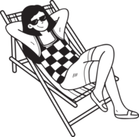Hand Drawn Female tourists sunbathing on sunbeds illustration in doodle style png
