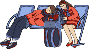 Hand Drawn Tourists waiting for the plane illustration in doodle style png